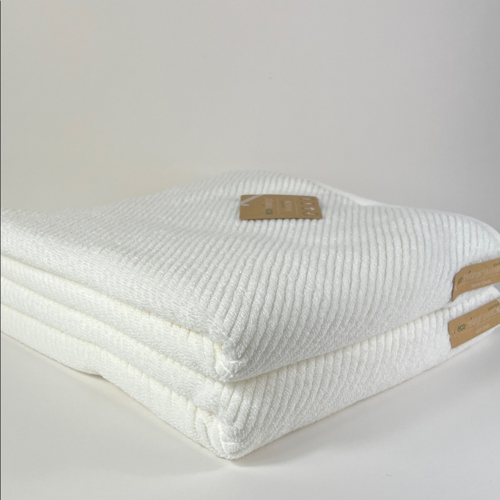 Eco-Melange Bamboo Bath Towels White Soft Plush Cotton Zero Twist Set of 2 NEW
